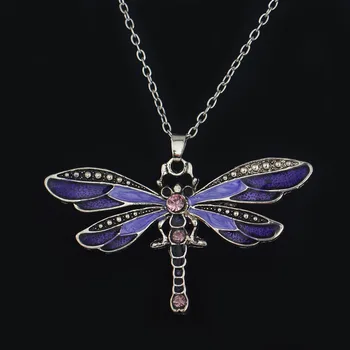 Bespmosp Vintage Senoviniai Emalio Violetinė Crystal Papuošalų Pakabučiai, Karoliai Boho Bohemijos Dragonfly Gyvūnų Žavesio Moterų Pareiškimas