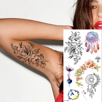 eskizas gėlių tatuiruočių eskizai tatuiruočių dizaino juodos bijūnų žiedų tatuiruotė netikrą seksualus lipdukai vandeniui laikina tatuiruotė mandala
