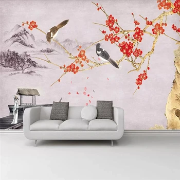 Individualizuotos fono paveikslėlį naujas Kinijos slyvų peizažas sofa kambarį TELEVIZIJOS šeimos menas fono sienos šilko vandeniui medžiaga