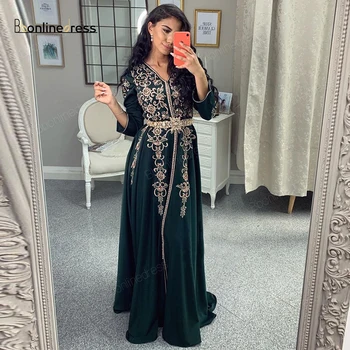 Maroko Kaftan Vakaro Suknelės Siuvinėjimo Appliques Ilgą vakarinę Suknelę Visiškai Rankovės arabų Musulmonų Šalis-Suknelė skraiste-de-soiree