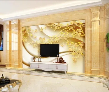 Custom šiuolaikinės Iškilumo Golden Flower Papuošalai dekoratyvinis dažymas fone gyvenimo kambario sienos tapetai dokumentai namų dekoro