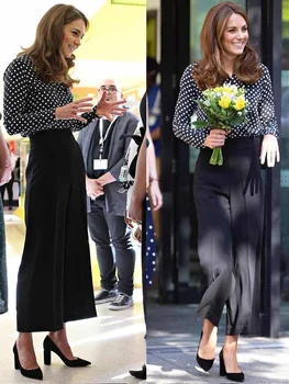 Princesė Kate Naujas Moterų Nustatyti kilimo ir tūpimo Tako Mados Aukštos Kokybės Pavasarį, Rudenį Dot Top Marškinėliai Atsitiktinis Kelnės Elegantiškas Šalis 2 dalių Kostiumą