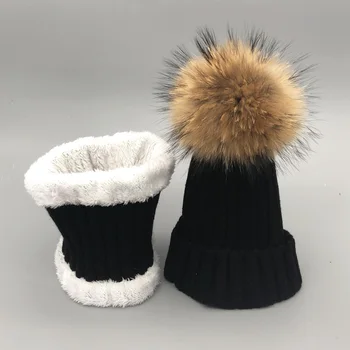 2022 m. Žiemos Skrybėlę Moterų Mergina Megzti Skrybėlę Išlaikyti Šiltas Beanies Su natūraliu Kailiu Pom Pom Skrybėlę Aukštos kokybės moterų skrybėlę ir skara