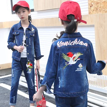 Vaikų drabužiai nustatyti 2018 naują pavasario ir rudens mergaičių džinsai kombinezonas dviejų dalių kinijos paukščių mergina džinsinio audinio organas tiktų vaikams drabužių