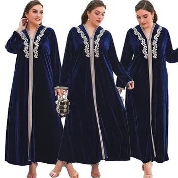 Turkija Indijos Musulmonų Suknelė Moterims Rudens Žiemos Abaja Dubajus Arabų Siuvinėjimo Aksomo, Vestidos Moroccon Kaftan Islamo Drabužiai Suknelė