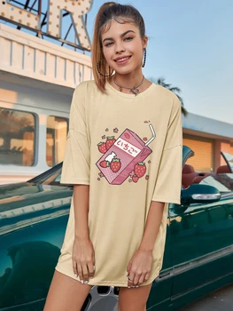 spalvos braškių pieno negabaritinių marškinėlius kawaii moterų grafinis hipster tee marškinėliai