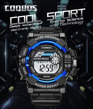 30M atsparus Vandeniui Skaitmeniniai Laikrodžiai Vyrų Sporto Elektroninis LED Laikrodis Mados Šviesos Black Blue Men ' s Watch Laikrodis reloj hombre