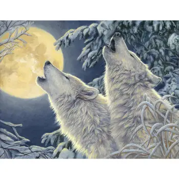 Wolf dažymo Rankomis dažyti gyvūnų meno Mėnesiena šiuolaikinės drobė, aliejus, tapyba, vidaus Apdailos, Aukštos kokybės biuro sienų dekoras