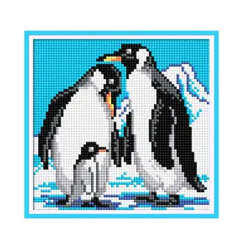 Pingvinas šeimos Diamond tapybos kryželiu rinkinys Aikštėje Turas Gręžimo siūlės siuvinėjimo 
