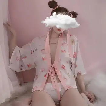 Seksualus Apatinis Trikotažas Japonijos Cardigan Spausdinti Kimono Plačiomis Rankovėmis Perspektyvos Tuščiaviduriai Cosplay Etapo Rezultatus Drabužių Unfrom Rinkiniai