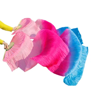 Aukštos parduoti 100% Nekilnojamojo Šilko Skaros 1Pair Kairė+dešinės rankų darbo dažytos moterų šilko pilvo šokių gerbėjai šokių Rožinė+Rose+Turkis 180x90cm