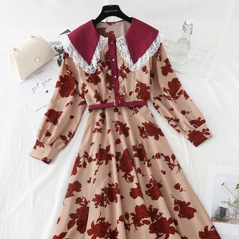 2021 Moterų, Prabangos Pavasario, Rudens Dress Festa Aukštos Kokybės Šifono Vestuves Skraiste Dizaineris Bohemiškas Stilius Gėlių Vestidos