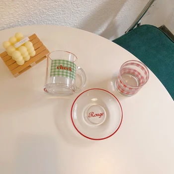 Korėjos Stiliaus Stiklo Taurės Ir Plokštės Rinkinys prancūzijos Derliaus Puodelis Kavos, Sulčių Taures Instagram 