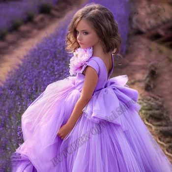 Violetinė Gimtadienio Suknelė Mergaitėms Gėlių Suknelė Tiulio Reljefiniai Cute Girl Dress Lankas Baby Šalis Suknelė Pirmoji Komunija Custumes Pritaikyti