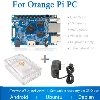 Oranžinė Pi PC H3 Valdybos 1GB DDR3+Skaidri Atveju+5V 3A Įkroviklis Cortex-A7 Quad Core Paleisti Android 4.4/Ubuntu JAV Plug
