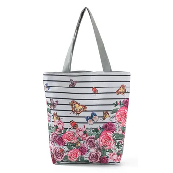 Rudenį Kelionės Krepšys Kasdieniam Naudojimui, Pirkinių Krepšys Dryžuotas Gėlių Drugelis Spausdinti Pečių Maišą Klasikinis Rankinės Ekologinio Draugiškas Nešti Moteris