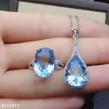 KJJEAXCMY fine jewelry gamtos mėlynas topazas 925 sterlingas sidabro moterų brangakmenio pakabukas karoliai, žiedas nustatyti paramos bandymo madinga