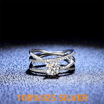 925 colorfast Sterlingas Sidabro moterų žiedo D-SPALVA mosan diamond dvigubo sluoksnio keturių letena žiedas prabangus romantiškas sužadėtuves brangakmenis