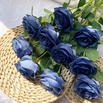 Dirbtinės Gėlės Vintage Blue Rose, turintis Puokštė Namų Decore Darbalaukio patalpų įrengimui skirti Dirbiniai Fotografavimo rekvizitai Valentino Dieną