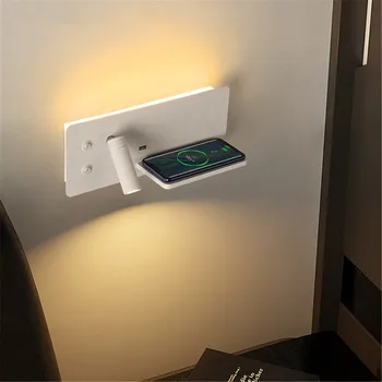 Šiuolaikinių LED Sienos Lempos su Belaidžio tinklo Kroviklis USB Įkrovimo lizdas Pasukti Sienos, Apšvietimas, Namų Miegamojo Lempa Biuras