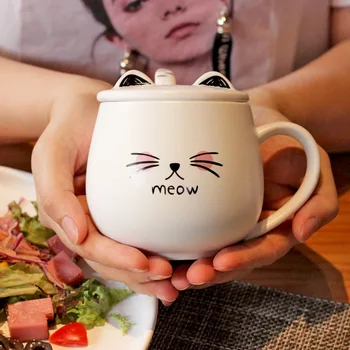 Taurė cartoon katė keramikinis puodelis kūrybinė asmenybė, puikus studentas mergina širdies vandens puodelio, puodelis su dangteliu kavos puodelio