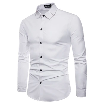 2021 New Style Mens Dvigubo Apykaklės Marškinėliai Ilgomis Rankovėmis Atsitiktinis, Kietas Vyrų Balta Suknelė Marškinėliai Oficialaus Darbo Biuro Mada