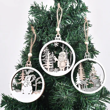 Kalėdų Eglutė Pakabukas Medinis Santa / Briedžiai ir Medžio Siluetas Kabinti Ornamentu Žiemos Scena Namų Dekoro Dovana Draugams 2021