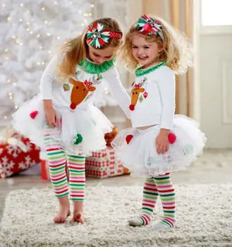 Kalėdų Kūdikių, Mergaičių Drabužiai Nustatyti Elnių Long Sleeve Top + Tutu Sijonas Legging Kelnes Šalies Komplektus 0-5TKids