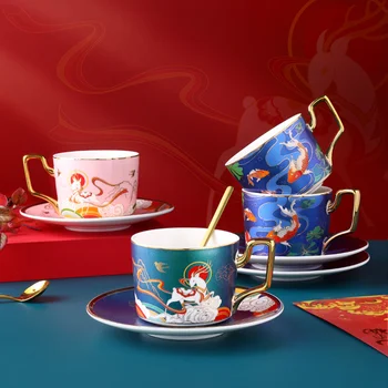 200ml Kinijos Mados Stilius Kaulų Kinija Kavos Puodelio Lėkštė Šaukštas Nustatyti Prabangius Keramikos Puodelis Advanced Porceliano Valgio stalo Įrankiai Drinkware