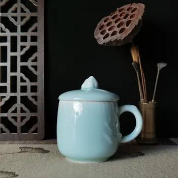 Kavos Puodeliai, Puodelis su Dangteliu Persikų Formos 12oz Kinijos Teacup Keramikos Drinkware Porceliano Indai Mikrobangų krosnelėje ir plauti Indaplovėje
