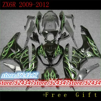 Rinkos karšto pardavimo gamintojai ZX 6 r 2009-2012 Už kawasaki ninja ZX6R sklandžiai ink black motociklo lauktuvės šviesiai žalia liepsna