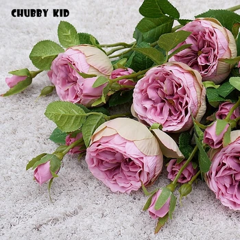 6pcs/daug ! gražus, 3 galvutės, šilko Austin rožių žiedų netikrą Austin Rožė vestuvių dekoratyvinis dirbtinis išaugo didmeninės bijūnas