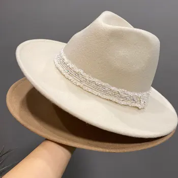 Vilna 100% Skrybėlės Moteris Diržo Pločio Kraštų prancūzų Stiliaus Panama Mados Balta Vestuvinė Skrybėlę Bažnyčios Džiazo Bžūp Šiltos Kepurės шапка женская