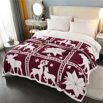 200X150cm storio šiluminė sofa mesti antklodę, Klasikinis plaids Dizaino Sofos Antklodė,Raudonas ir Baltas Elnias Sherpa Lova Bėgikas,Lova Padengti