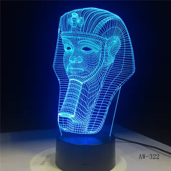 Egipto Sfinksas Faraonas Lemputė 3D RGBW LED Nakties Šviesos Multicolors Kūrybos 7 Spalvų Kaita, USB Stalo Lempos, Vaikams, Dovana, Namų Dekoro AW-322