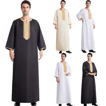Vyrai Tradicinių Musulmonų Jubba Thobes Arabų Islamo Drabužių Mados Siuvinėjimo Kaftan Saudo Arabija Dubajus Abaja Ilga Suknelė Rūbeliai