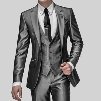 Aukštos Kokybės vyriški Kostiumas Nustatyti Blazer Vestuves Suknelė Plonas Įrengta pagal Užsakymą Pagaminti Texudo Naujas Mados 3 Gabalus Striukė+Kelnės+Liemenė
