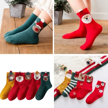 5 porų, vaikų Kalėdų kojinės mergaičių kojinės rudens žiemos medvilnės vidutinio vamzdis kojinės berniukams, šiltas kūdikių kojinės naujųjų metų kojinės