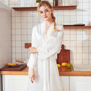 2020 Moterų šilko pižama pavasarį ir vasarą ilgai šilko rytą skraiste namų ilgomis rankovėmis pižamą