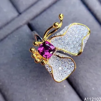 KJJEAXCMY bauda papuošalai 925 sterlingas sidabro inkrustacijos Gamtinis granatas Naujas Kinų stiliaus moterų drugelis perlas žiedas paramą nustatymo