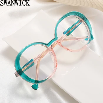 Swanwick retro stiliaus apvalus stiklai anti mėlyna šviesa aišku, objektyvo optinių akinių rėmeliai moterų saldainiai mėlyna spalva ruda CP acetatas