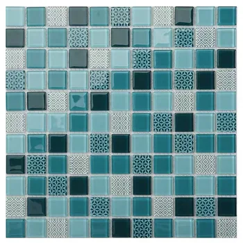 Mėlynos derinys stiklo virtuvė mozaikos plytelių vidaus apdaila