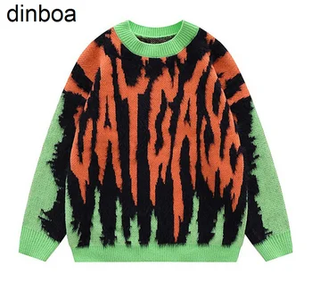 Dinboa-vyriški Žiemos Megztinis Hip-Hop Knitwears Y2k Drabužius Megztus Goth Drabužių Gotikos Grunge Drabužius Tamsiai akademinės bendruomenės Streetwear