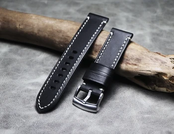 Naujų 23 mm watchbands Rankų darbo senovinių juoda natūralios odos laikrodžio dirželis žiūrėti reikmenys žiūrėti Upscale Verslo storio apyrankė