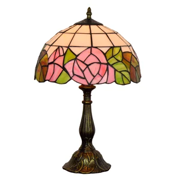 30CM Kūrybos šviesą rose meno stiklo lempa Amerikos uošvius vitražas miegamojo, naktiniai staleliai, lempa Aliuminio lydinio bazės