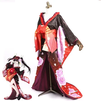 Anime Cosplay Kostiumų Tokisaki Kurumi Kimono Japonų Deluxe Žakardo Kimon Moterų Halloween Carnival Uniformas Užsakymą