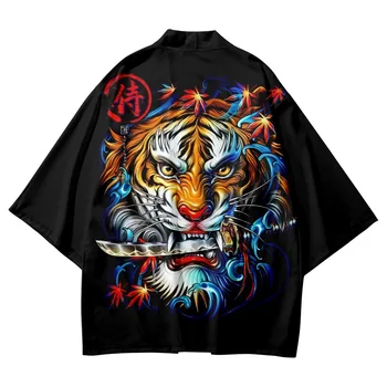 Plus Size Negabaritinių Mados Gyvūnų Tigras Spausdinti Japonų Skraiste Megztinis Moterims, Vyrams Harajuku Cosplay Marškinėliai Yukata Haori Kimono