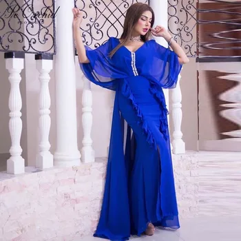 PEORCHID Dubajus Royal Blue Oficialų Ilgos Suknelės Vakaro Suknelė Su Rankovėmis Moterims Caftan Marocain Zawalcowany Prom Šalis Suknelė 2021 Naujas