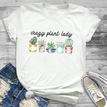 Premium Moterų Crazy Augalų Lady Kaktusas Spausdinti Moterų Moterų Grafinis Marškinėliai T-Shirt Streetwear Camisas Marškinėliai, Trišakiai T-Shirts