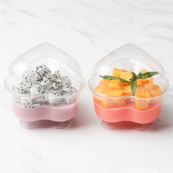 50pcs Aukštos kokybės širdies formos goblet desertinės taurės 120ml skersmens mažos skaidrios želė desertas jogurtas vaisių pyragas plastikiniai puodeliai su dangteliu